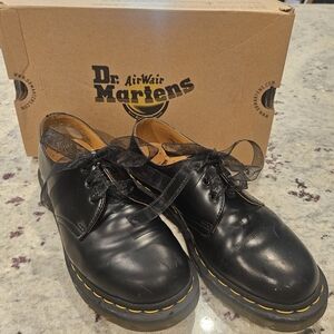 Dr. Martens Black Leather 3-Eye Oxford with Yellow Stitching